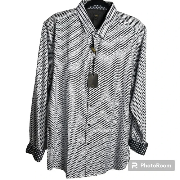 A.K.A.  silk look dress shirt .Small,MED,LG ,1X., two tone contrasting cuff - Picture 1 of 11